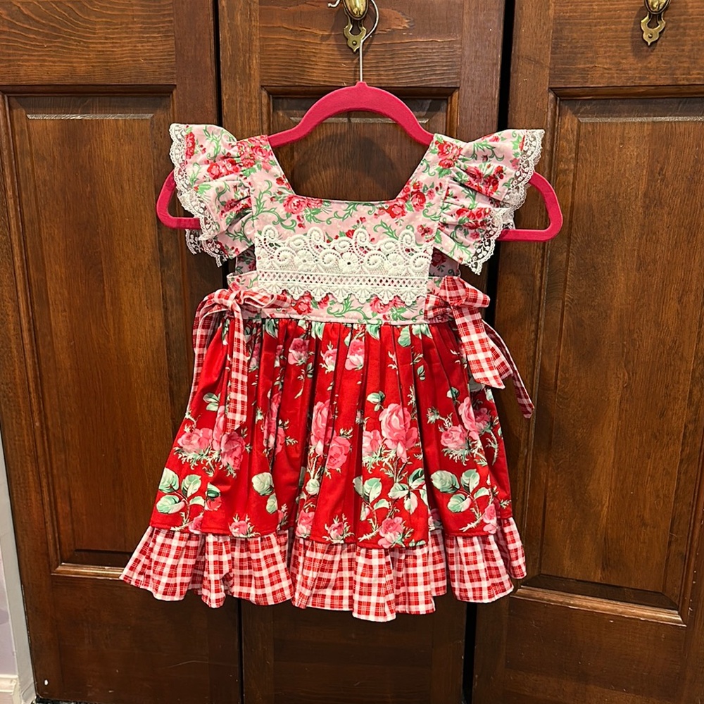 Stitches n’Bloom Handmade Pink & Red Dress
